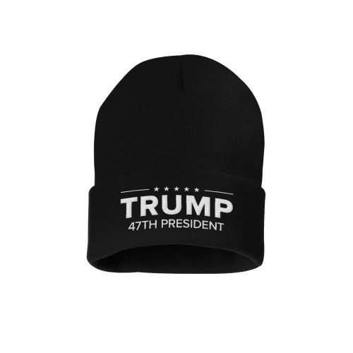 12 Inch Knit Hat / Black Trump 47th President Beanie maga trump