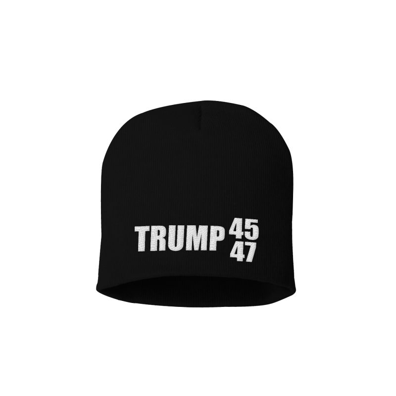 8 Inch Knit Hat / Black Trump 45-47 Beanie maga trump