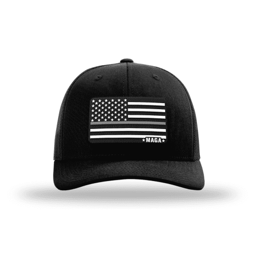 Adjustable Snapback Trucker Cap / Black Maga Thin Grey Line Flag Hat maga trump