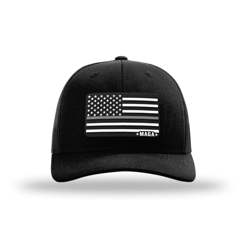 Adjustable Snapback Trucker Cap / Black Maga Thin Grey Line Flag Hat maga trump