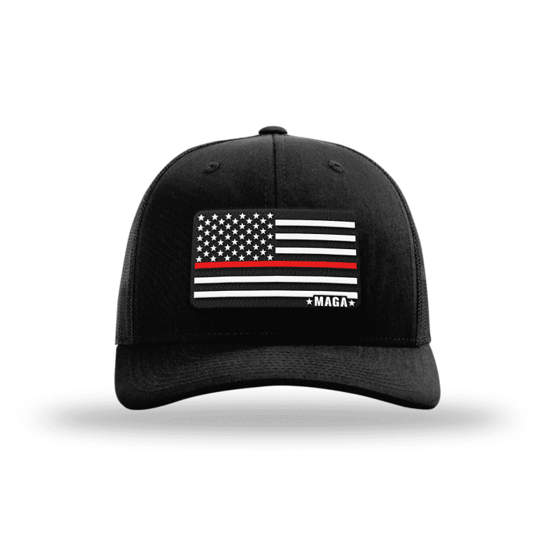 Adjustable Snapback Trucker Cap / Black Maga Thin Red Line Flag Hat maga trump