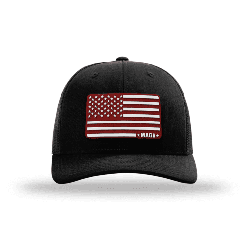 Adjustable Snapback Trucker Cap / Black - Red MAGA American Flag Trucker maga trump