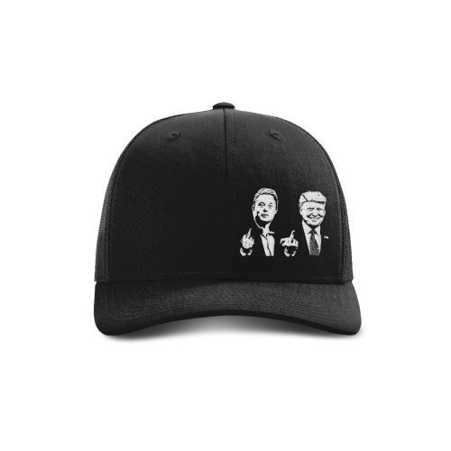 Adjustable Snapback Trucker Cap / Black Trump And Elon Flipping The Bird Trucker Hat maga trump