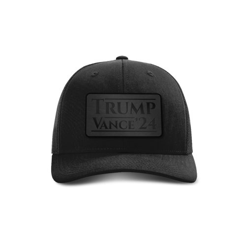 Adjustable Snapback Trucker Cap / Black Trump Vance '24 Blackout Leather Patch Trucker Hat maga trump