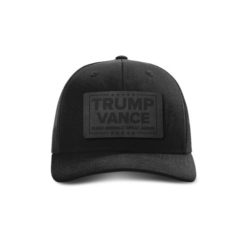 Adjustable Snapback Trucker Cap / Black Trump Vance MAGA Blackout Leather Patch Trucker Hat maga trump