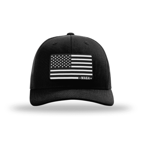 Adjustable Snapback Trucker Cap / Black - White MAGA American Flag Trucker maga trump