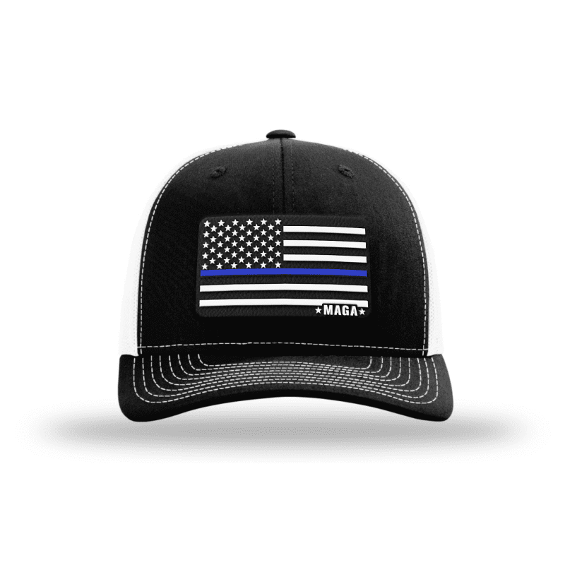 Adjustable Snapback Trucker Cap / Black/ White Maga Thin Blue Line Flag Hat maga trump