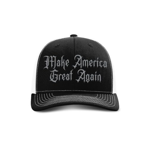 Adjustable Snapback Trucker Cap / Black/ White Make America Great Again Dark Gothic MAGA Edition maga trump