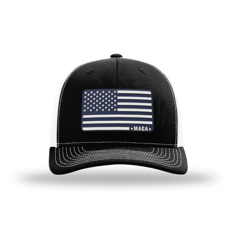 Adjustable Snapback Trucker Cap / Black/White - Navy MAGA American Flag Trucker maga trump