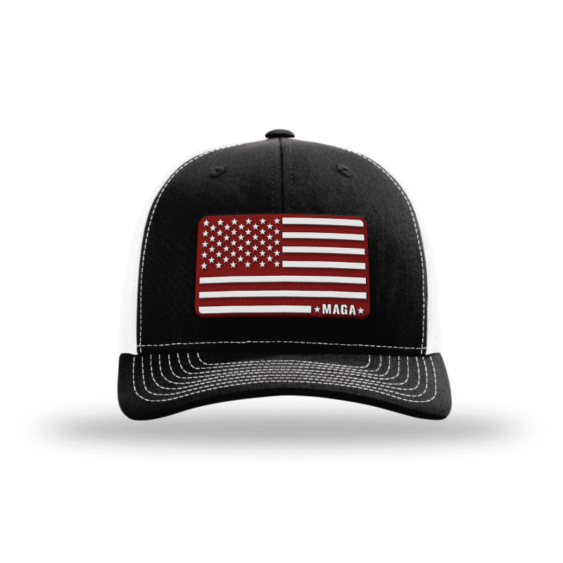 Adjustable Snapback Trucker Cap / Black/White - Red MAGA American Flag Trucker maga trump