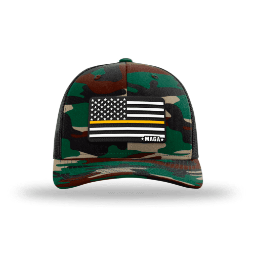 Adjustable Snapback Trucker Cap / Camo Maga Thin Yellow Line Flag Hat maga trump