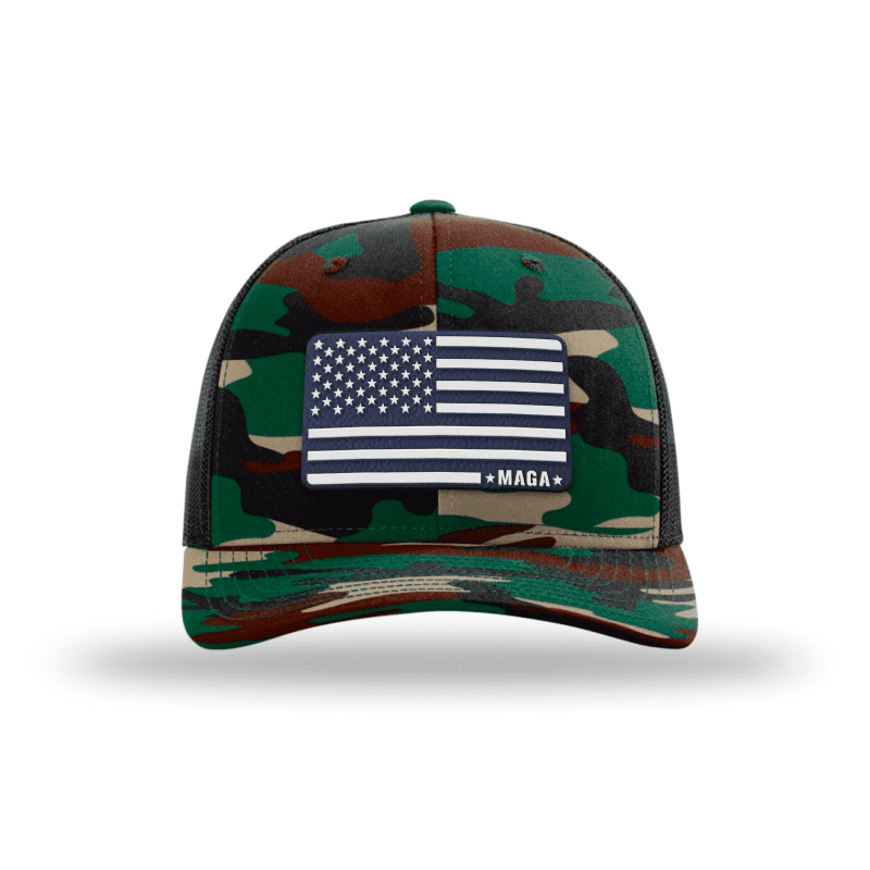 Adjustable Snapback Trucker Cap / Camo - Navy MAGA American Flag Trucker maga trump