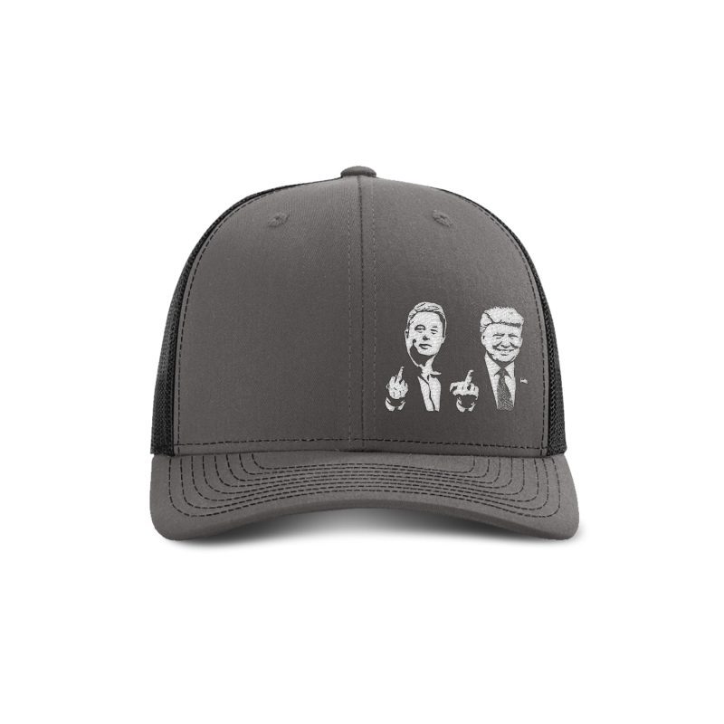 Adjustable Snapback Trucker Cap / Charcoal/ Black Trump And Elon Flipping The Bird Trucker Hat maga trump