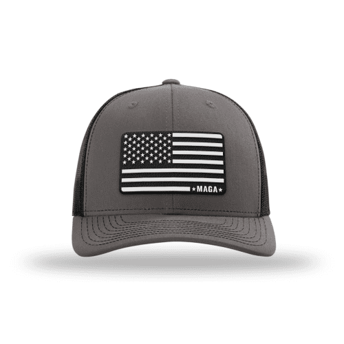 Adjustable Snapback Trucker Cap / Charcoal/ Black - White MAGA American Flag Trucker maga trump