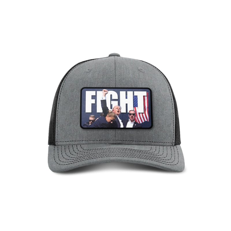 Adjustable Snapback Trucker Cap / Heather Grey/ Black Fight Trump Trucker Hat maga trump