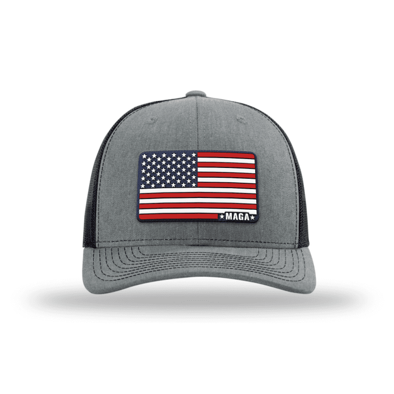 Adjustable Snapback Trucker Cap / Heather Grey/ Black Maga American Flag Hat maga trump