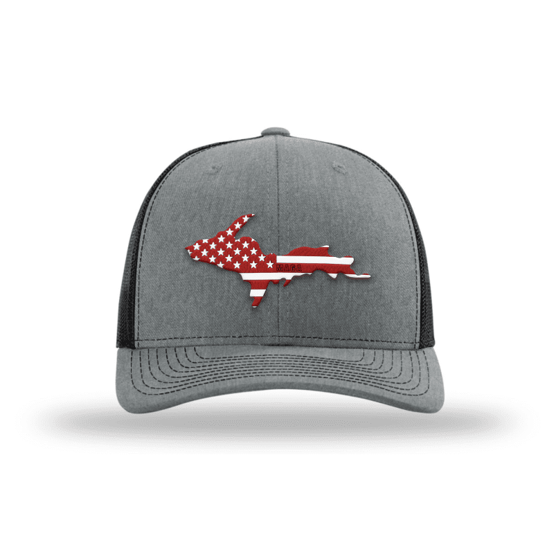 Adjustable Snapback Trucker Cap / Heather Grey/ Black / OS Upper Michigan is MAGA Country Hat maga trump