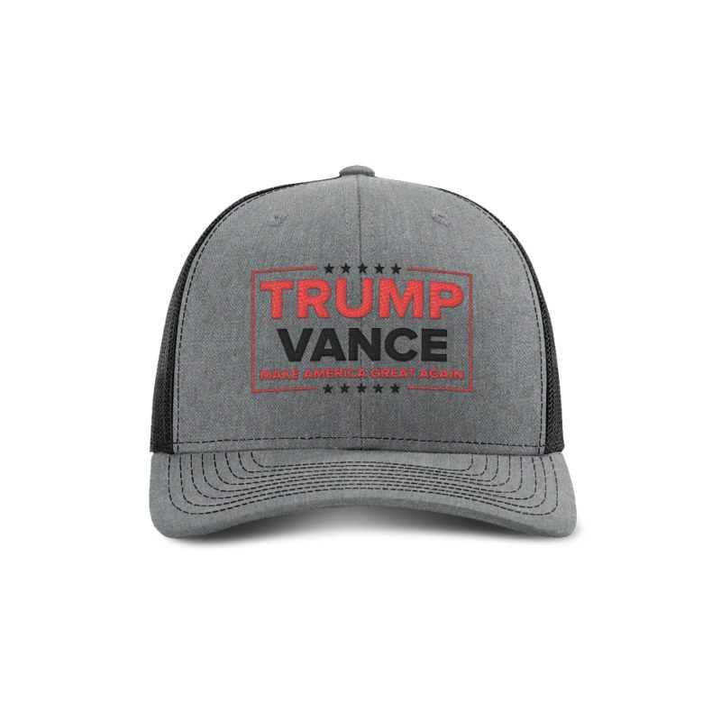 Adjustable Snapback Trucker Cap / Heather Grey/ Black Trump Vance Trucker Hat maga trump