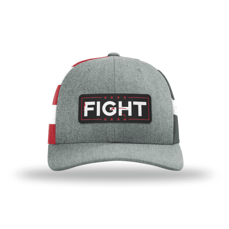 Adjustable Snapback Trucker Cap / Heather Grey/ Flag Fight Blood Splatter Trucker Hat maga trump