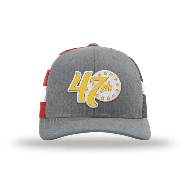 Adjustable Snapback Trucker Cap / Heather Grey/Flag Limited Edition 47th President Trucker Hat - Gold/White maga trump