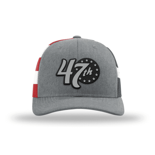 Adjustable Snapback Trucker Cap / Heather Grey/Flag Limited Edition 47th President Trucker Hat - Silver/Black maga trump