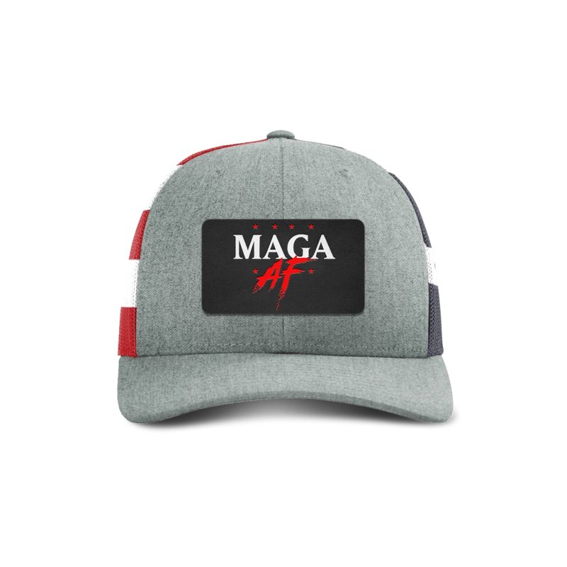 Adjustable Snapback Trucker Cap / Heather Grey/ Flag MAGA AF Patch Trucker Hat maga trump