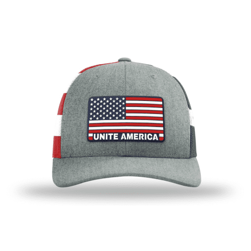 Adjustable Snapback Trucker Cap / Heather Grey/Flag MAGA Unite America Flag Patch Hat maga trump