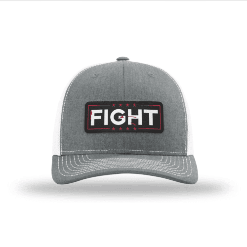 Adjustable Snapback Trucker Cap / Heather Grey/ White Fight Blood Splatter Trucker Hat maga trump