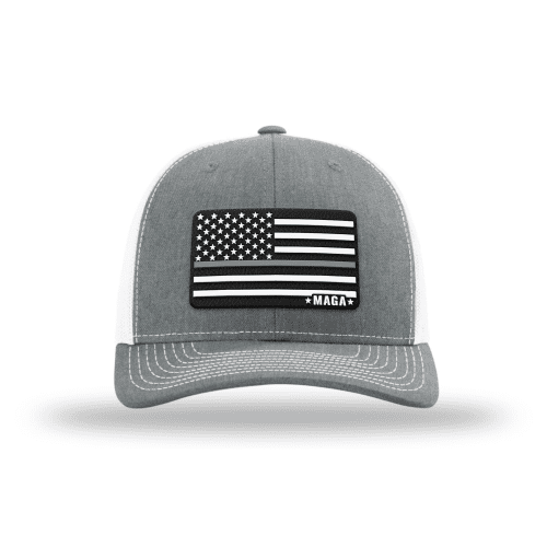 Adjustable Snapback Trucker Cap / Heather Grey/ White Maga Thin Grey Line Flag Hat maga trump