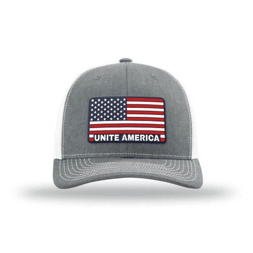 Adjustable Snapback Trucker Cap / Heather Grey/ White MAGA Unite America Flag Patch Hat maga trump