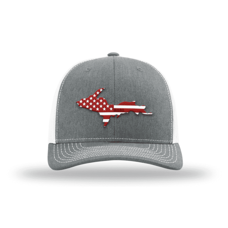 Adjustable Snapback Trucker Cap / Heather Grey/ White / OS Upper Michigan is MAGA Country Hat maga trump