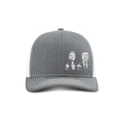 Adjustable Snapback Trucker Cap / Heather Grey/ White Trump And Elon Flipping The Bird Trucker Hat maga trump