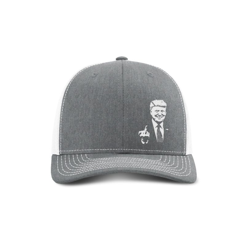 Adjustable Snapback Trucker Cap / Heather/White Trump "Flipping the Bird" Trucker Hat maga trump