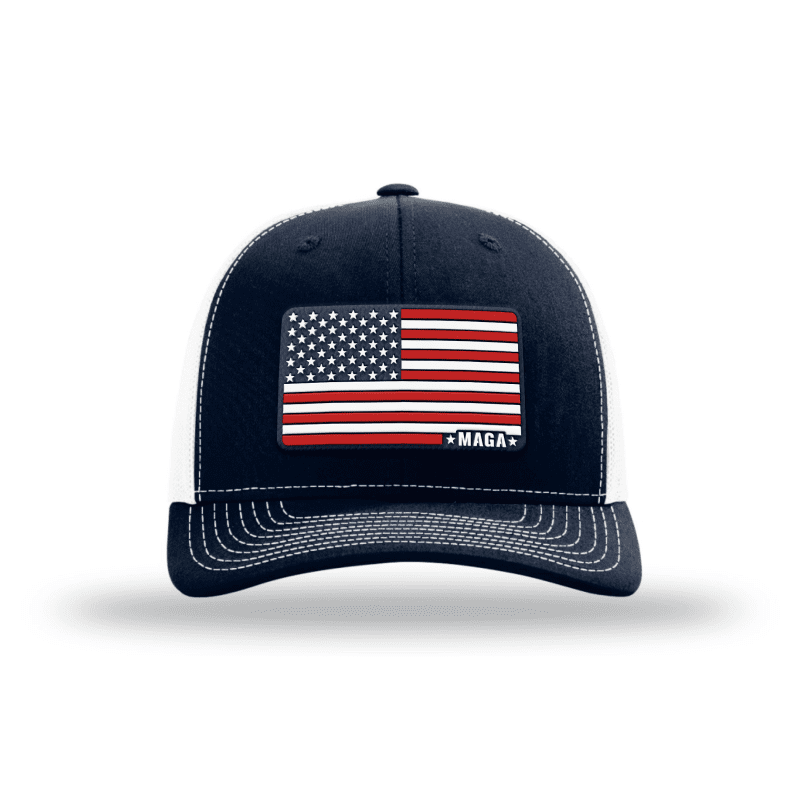 Adjustable Snapback Trucker Cap / Navy/ White Maga American Flag Hat maga trump