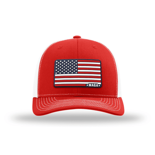 Adjustable Snapback Trucker Cap / Red/ White Maga American Flag Hat maga trump