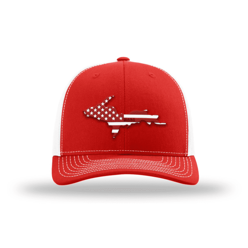 Adjustable Snapback Trucker Cap / Red/ White / OS Upper Michigan is MAGA Country Hat maga trump