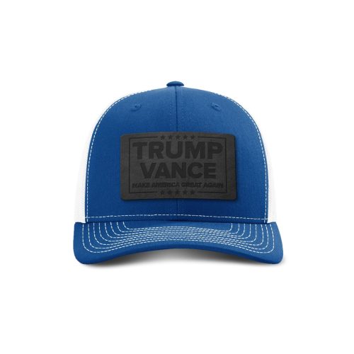 Adjustable Snapback Trucker Cap / Royal/ White Trump Vance MAGA Blackout Leather Patch Trucker Hat maga trump