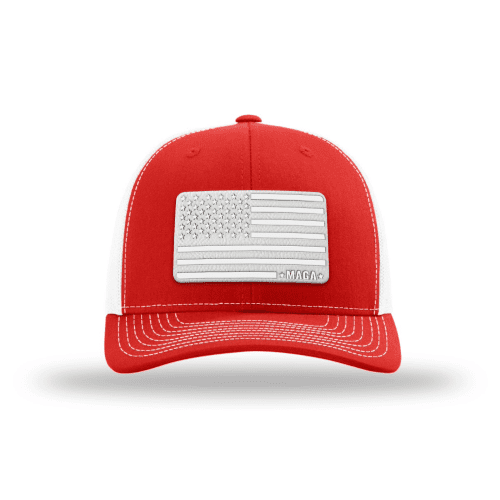 Adjustable Snapback Trucker Cap / White/Red / One Size MAGA Flag Patch Trucker Hat maga trump