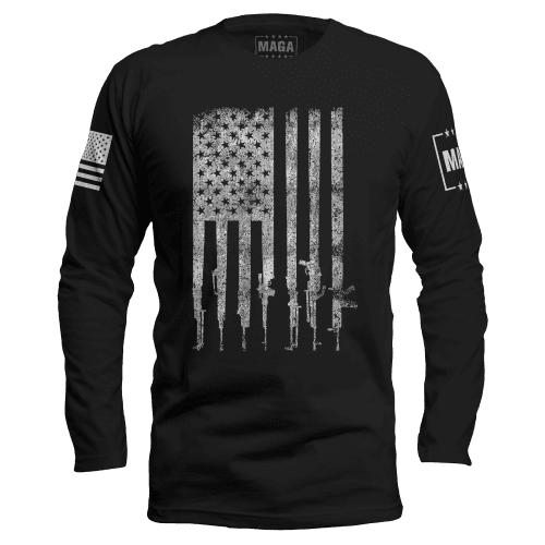 Black / S Rifle Flag White Long Sleeve maga trump