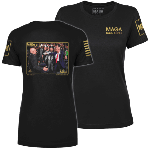 Black / XS Icon Series - Joe Rogan and Trump Ladies Tee maga trump