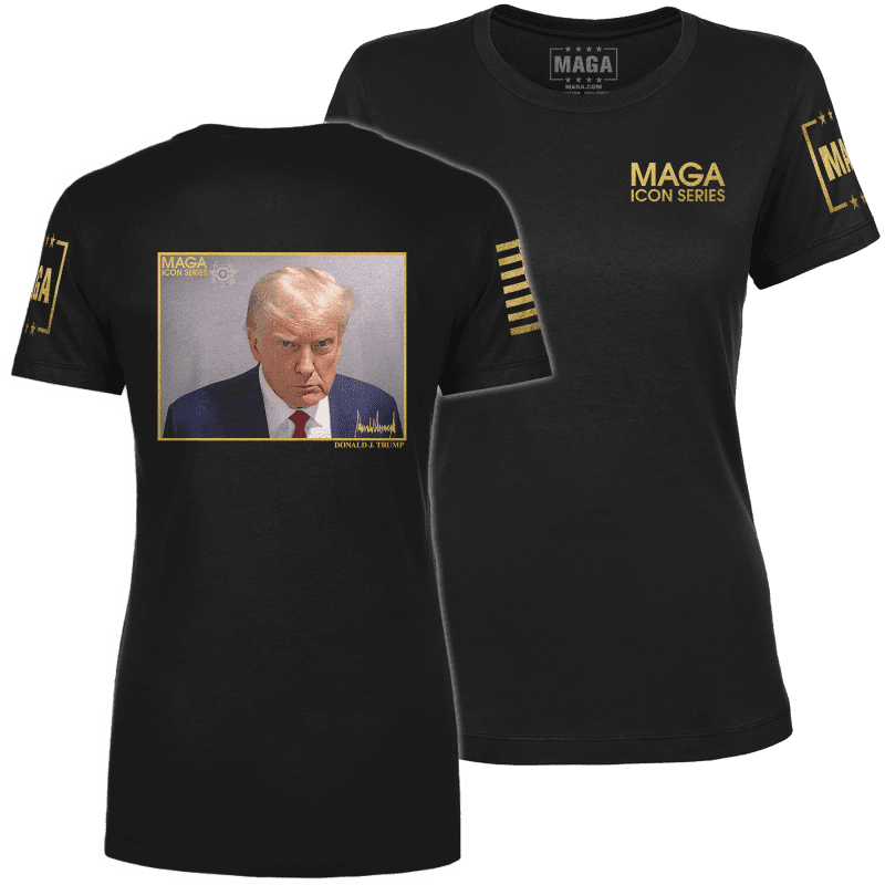 Black / XS Icon Series - Trump Mug Shot Ladies Tee maga trump