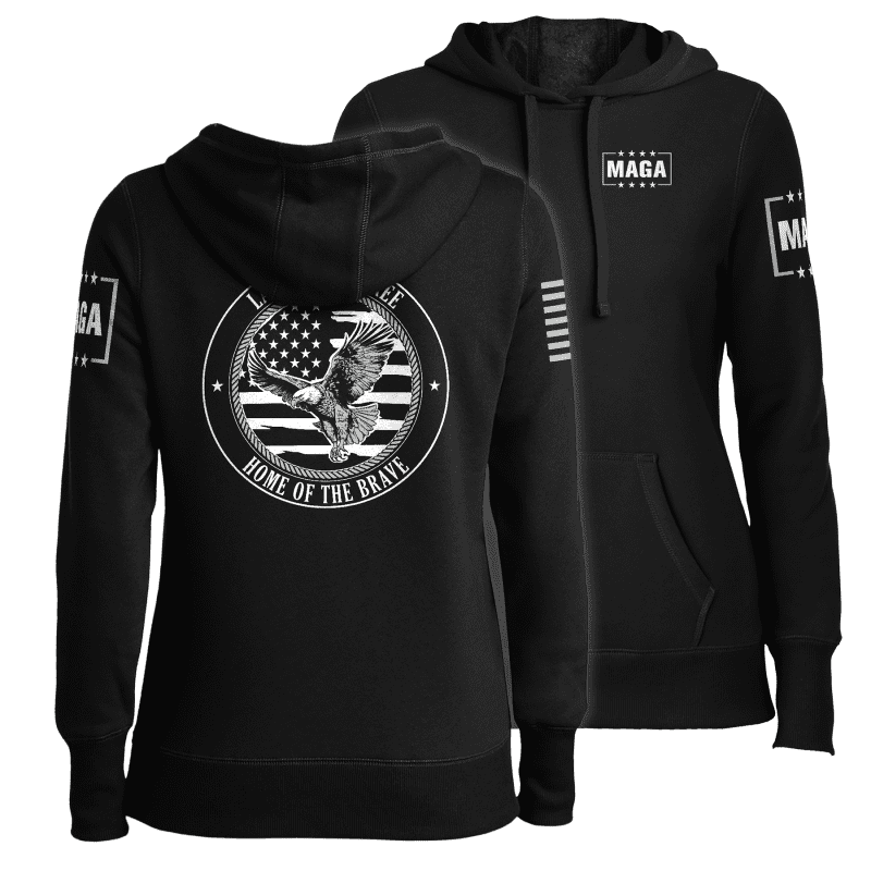 Black / XS Land of the Free Home of the Brave Eagle Ladies Hoodie maga trump