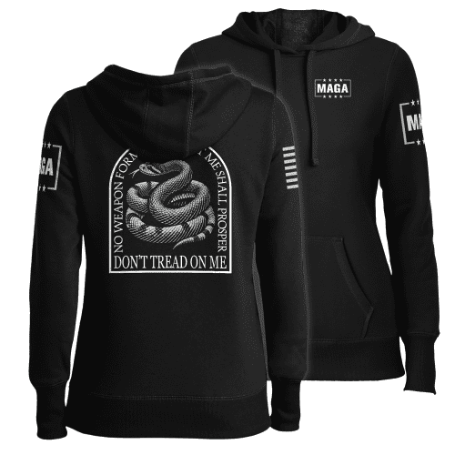 Black / XS No Weapon Formed Against Me - Don't Tread On Me Ladies Hoodie maga trump