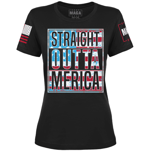 Black / XS Straight Outta Merica Ladies Tee maga trump