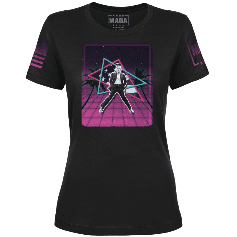 Black / XS Synthwave Trump Ladies Tee maga trump