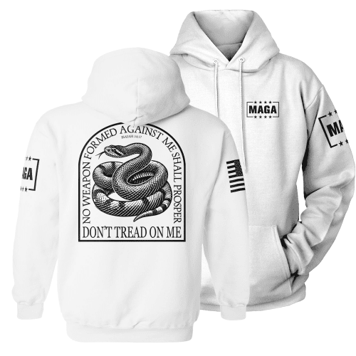 Hoodie / White / XS No Weapon Formed Against Me - Don't Tread On Me maga trump