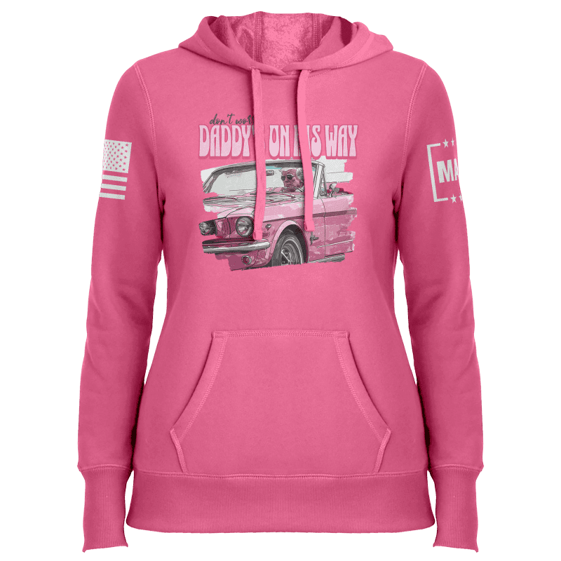 Ladies Hoodie / Heather Charity Pink / XS DON'T WORRY DADDY'S ON HIS WAY maga trump