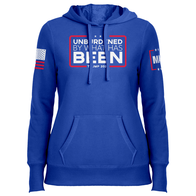 Ladies Hoodie / Royal / XS Unburdened by What Has Been Ladies maga trump