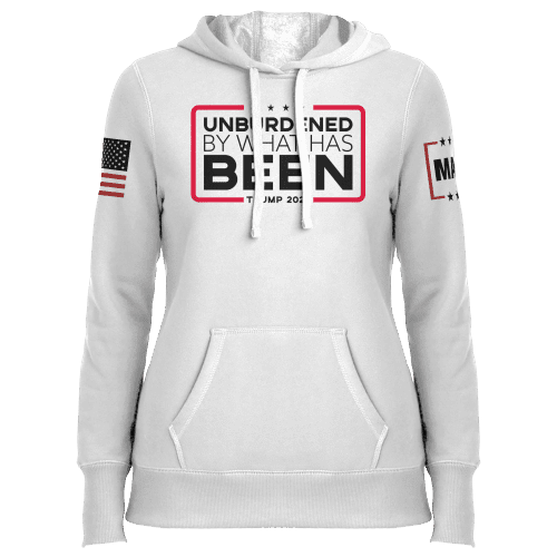 Ladies Hoodie / White / XS Unburdened by What Has Been Ladies maga trump