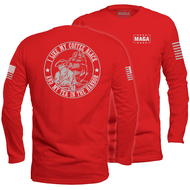 Men's Long Sleeve / Red / S I Like My Coffee Black and Tea in the Harbor with Ship maga trump